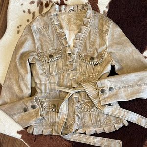 Dollhouse Groovy tan leather ruffled jacket